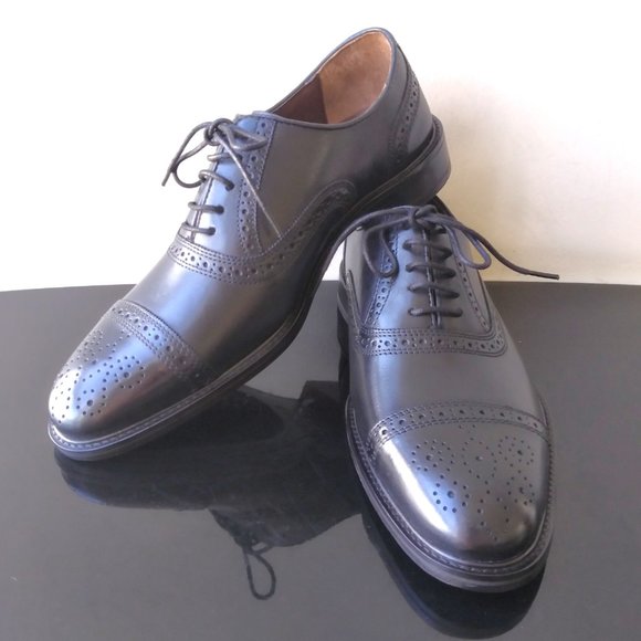Johnston & Murphy Men\'s Daley Cap Toe in Cool Looking Black Full Grain Leather